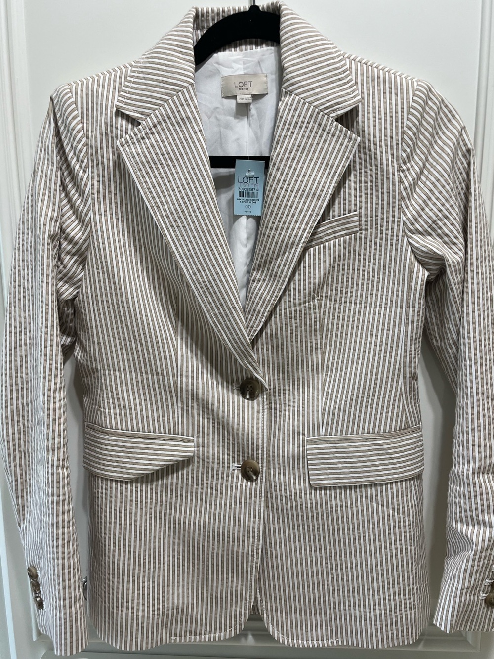 Loft Seersucker pinstripe blazer Sz 00P NWT white and honey